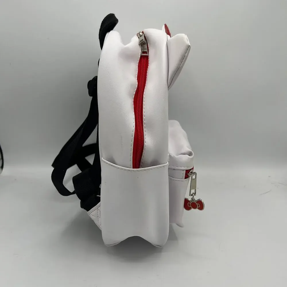 Hello Kitty Sanrio Mini Backpack - White & Red Faux Leather Zip Bag